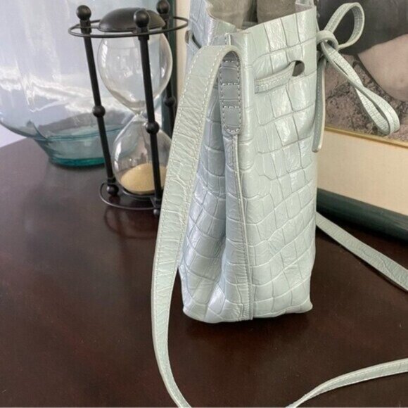 Mansur Gavriel Mini Bucket Bag Gator Blue Alligator Print Drawstring Crossbody - Picture 3 of 9